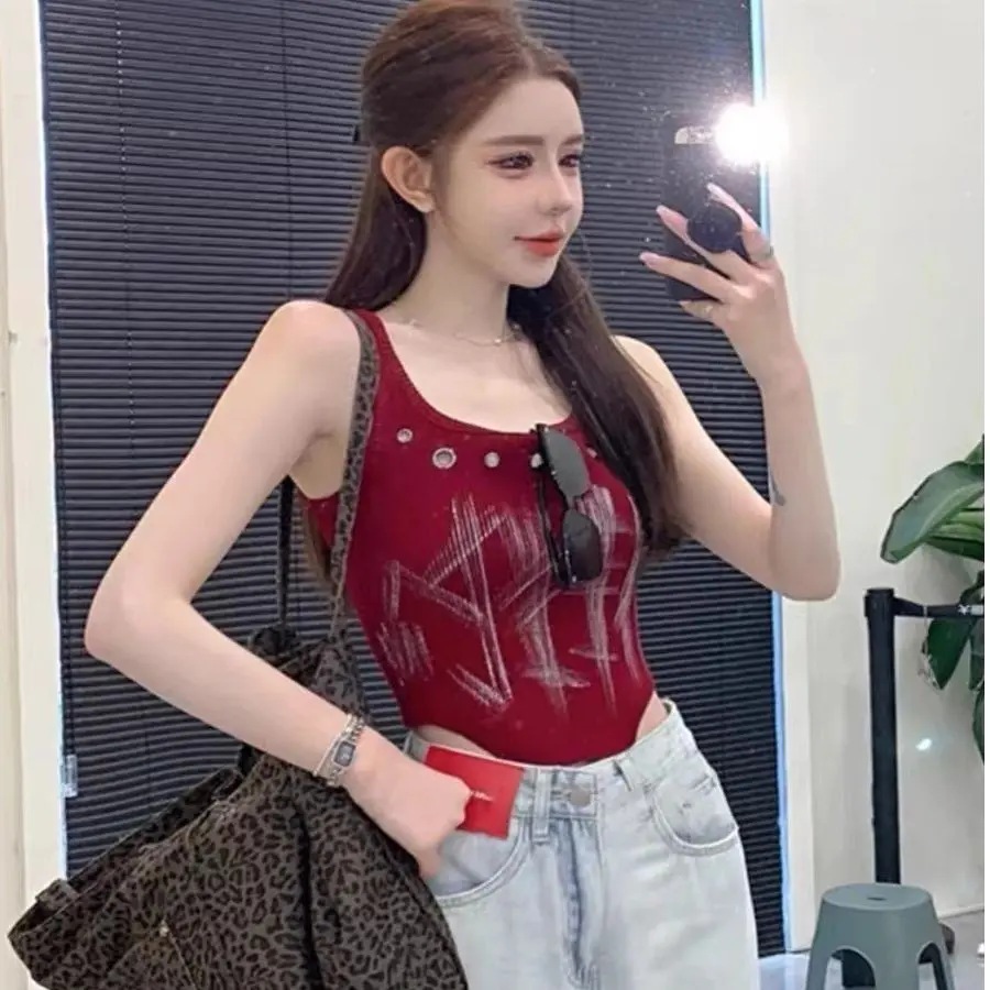 American Style Spicy Girl Slim Fit Short Knit Top for Women Summer New Design Gradient Sleeveless Vest