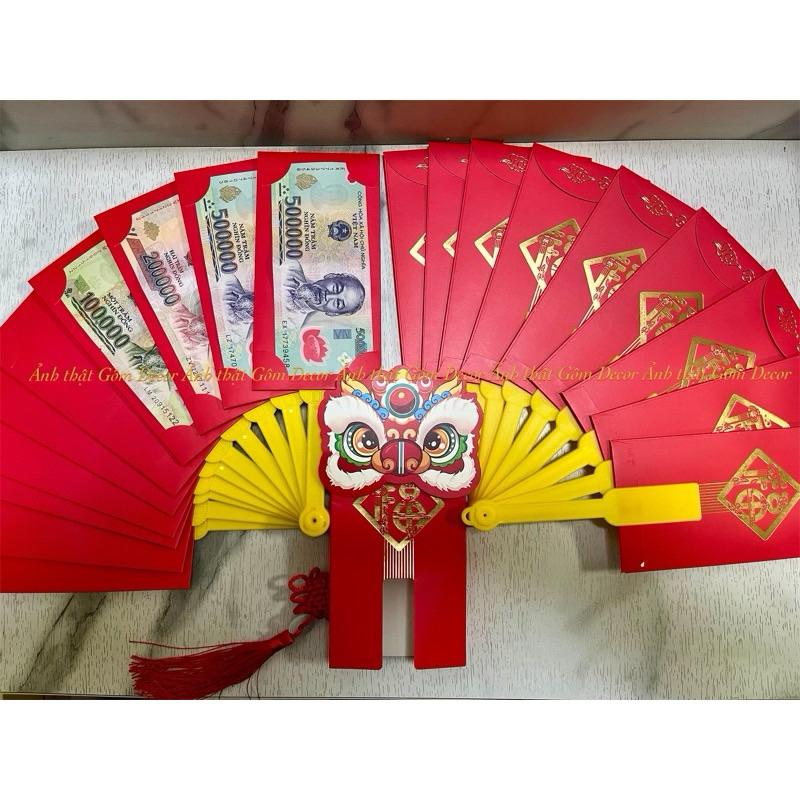 Lì xì xoè quạt Tết Ất Tỵ 2025 có 6 ngăn - 10 ngăn, bao lì xì con rồng dễ thương dạng quyển 4