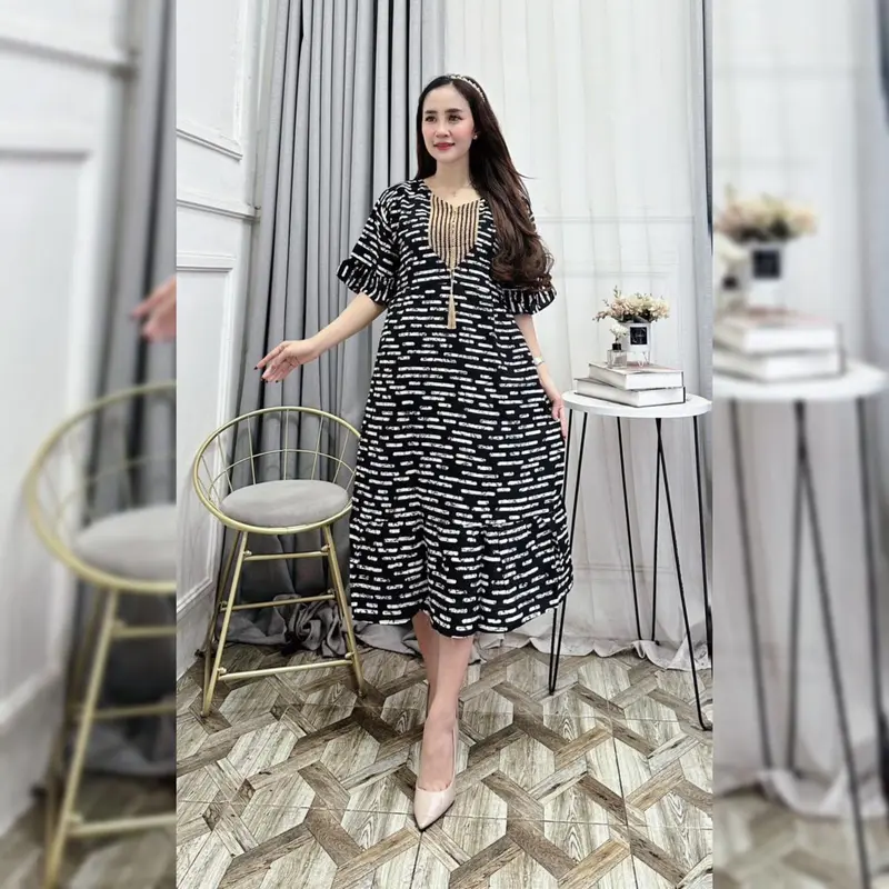 Daster Wanita Sultan Terbaru 2024 Renda Warna Hitam Motif Salur Rayon Busui Resleting Motif Kekinian Murah Lengan Pendek Nyaman Batik Santai 3