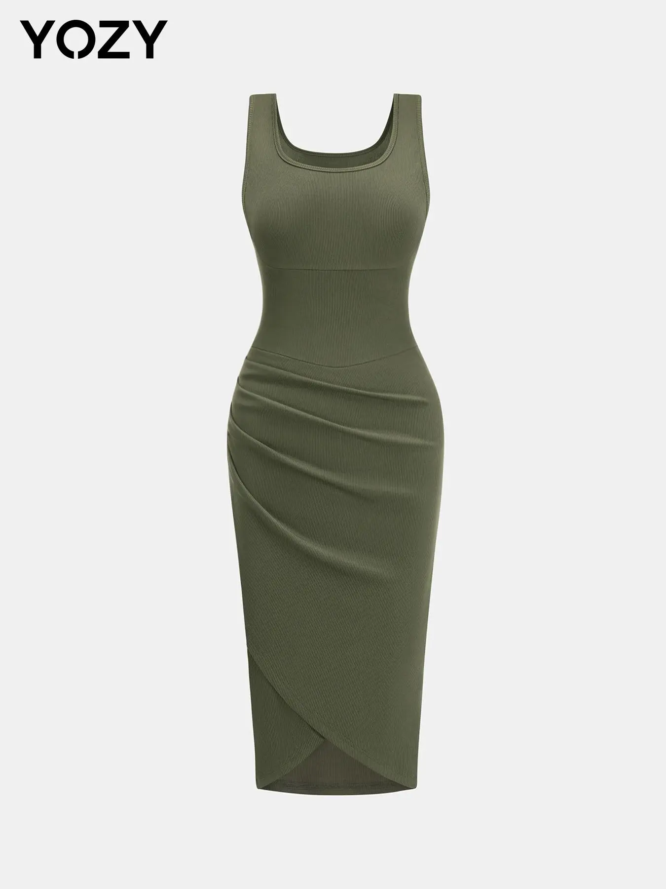 YOZY Women's Plain Ruched Tank Dress, Casual Sleeveless Ribbed Dress for Party Club Dating Wear, Ladies Clothes for All Seasons