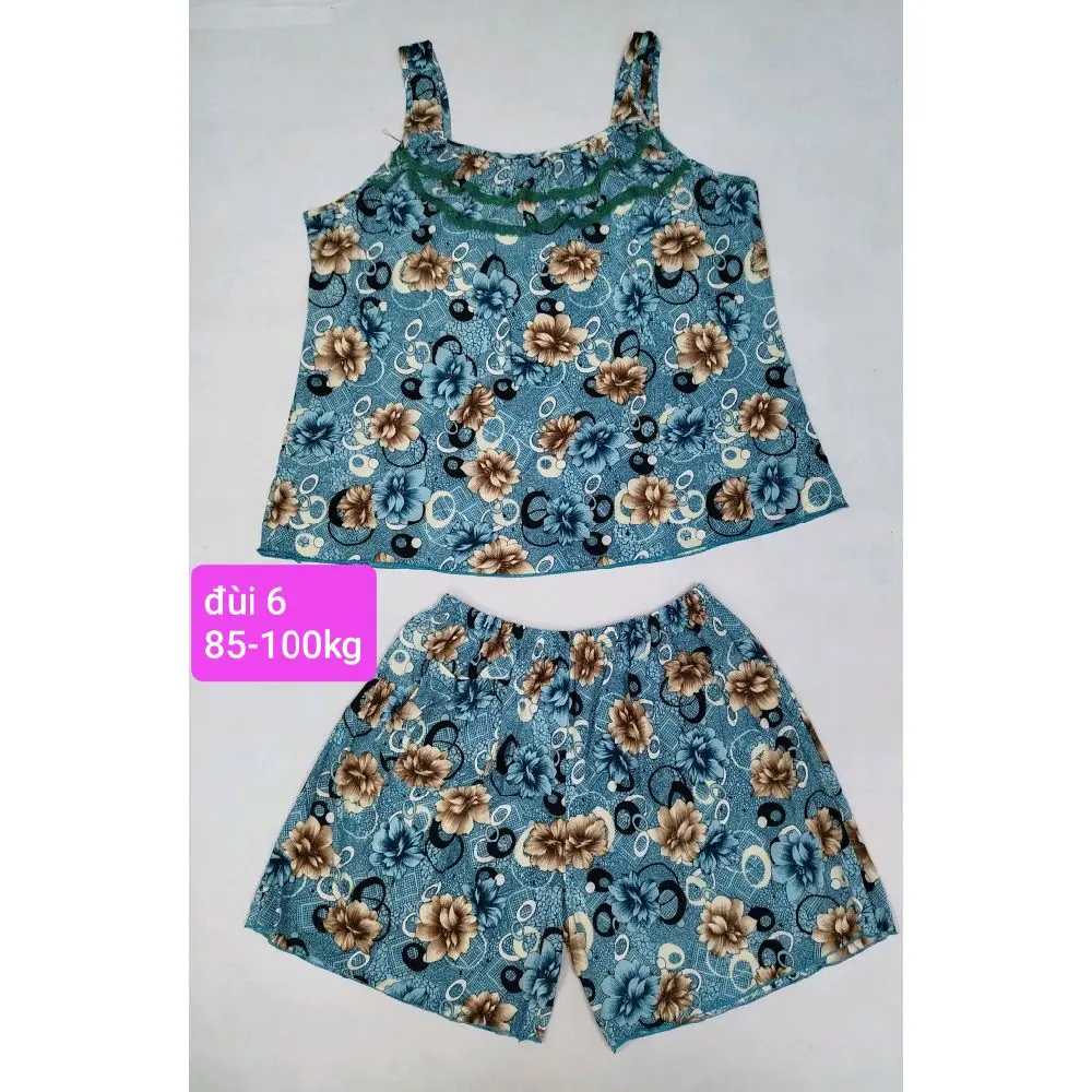 {PHOM TO} Đồ bộ đùi mẫu dây bản phối ren và phối bèo cho nữ size 4,5,6 từ 65-100kg mặc nhà mát, vải thun lạnh, co giãn Women Voi Nhung