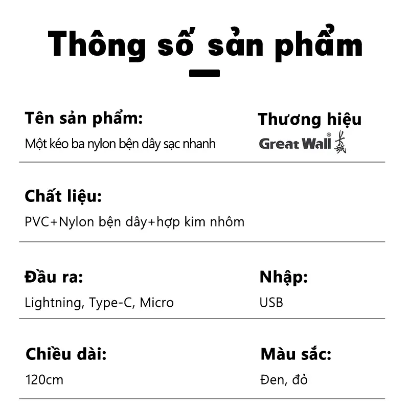 Dây cáp sạc ba trong một hỗ trợ sạc nhanh đa năng cho Android Type-C và iPhone - Usb 8
