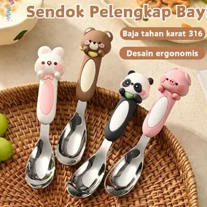 Sendok Makan Bayi Premium Stainless Steel 316L Food Grade - Peralatan Makan Anak Anti Karat & Bebas BPA, Set Sendok Garpu Latihan MPASI untuk Bayi 6-24 Bulan, Perlengkapan Makan Kartun Lucu dengan Desain Ergonomis & Aman untuk Balita