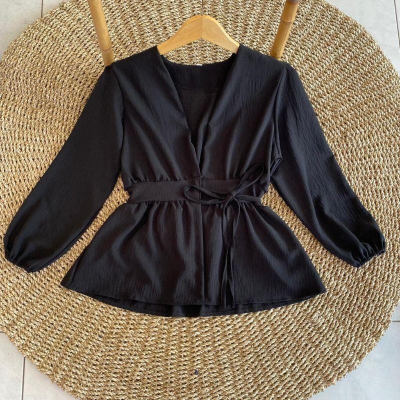 Blossom Atasan Wanita Blouse Model Kimono Outer Jumbo Bigsize Ukuran S M L XL XXL 3XL 5L Putih Hitam Polos Santai Crinkle Top Balon Oversize 2