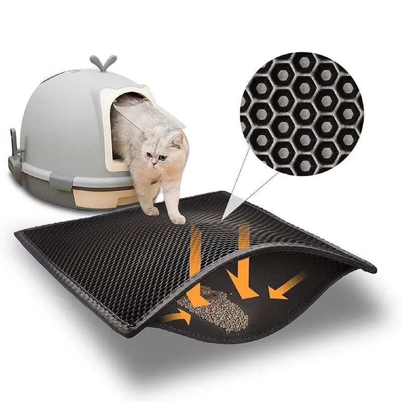 Double Layer Cat Litter Mat Waterproof Washable - Honeycomb Trapping Design for Less Mess and Easy Clean