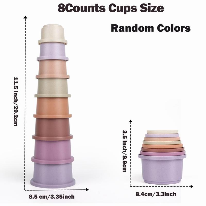 Random Color Stacking Cup Toy, 8 Counts/set Hollow Out Design Counting Toy, Outdoor Water Toy, Creative Birthday and Holiday Gift Options 1