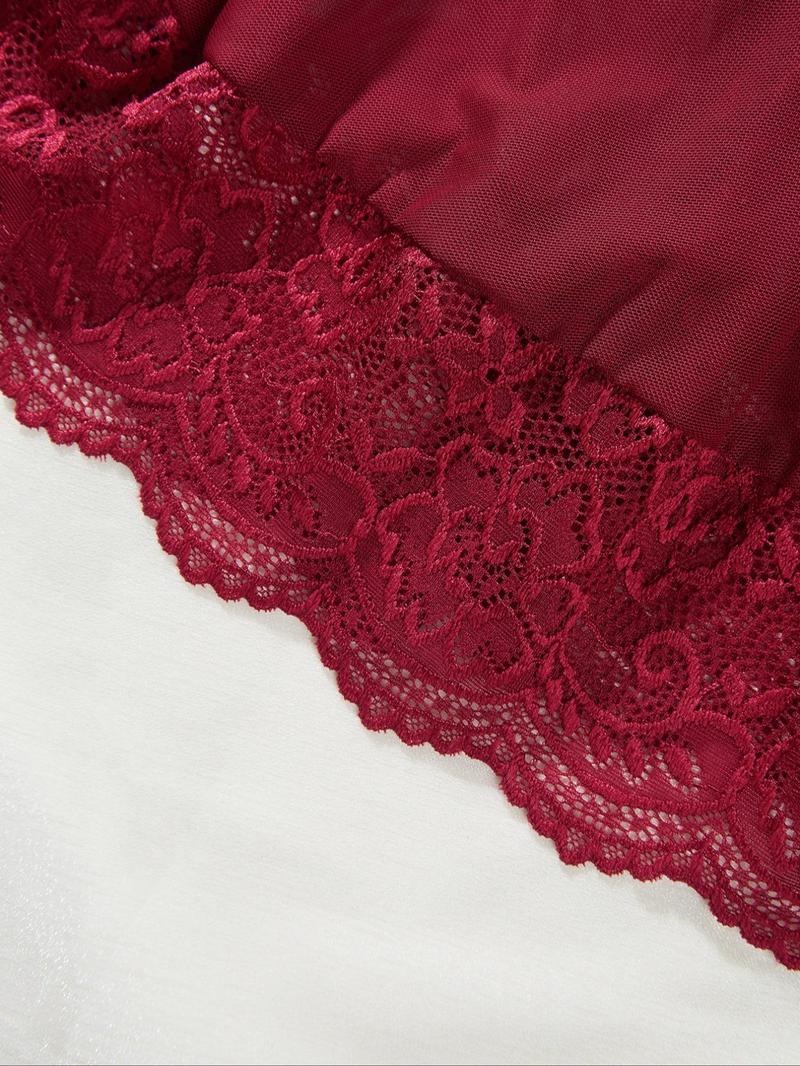 Product Introduction of Women's   Bow Decor Contrast Lace Cami Nightdress & Thong Mesh Sexy Lingerie Set, Adjustable Spaghetti Strap Nighty Dress & Sheer Thong Two-piece Lingerie Set, Ladies' Sleepwear Set for All Seasons 5