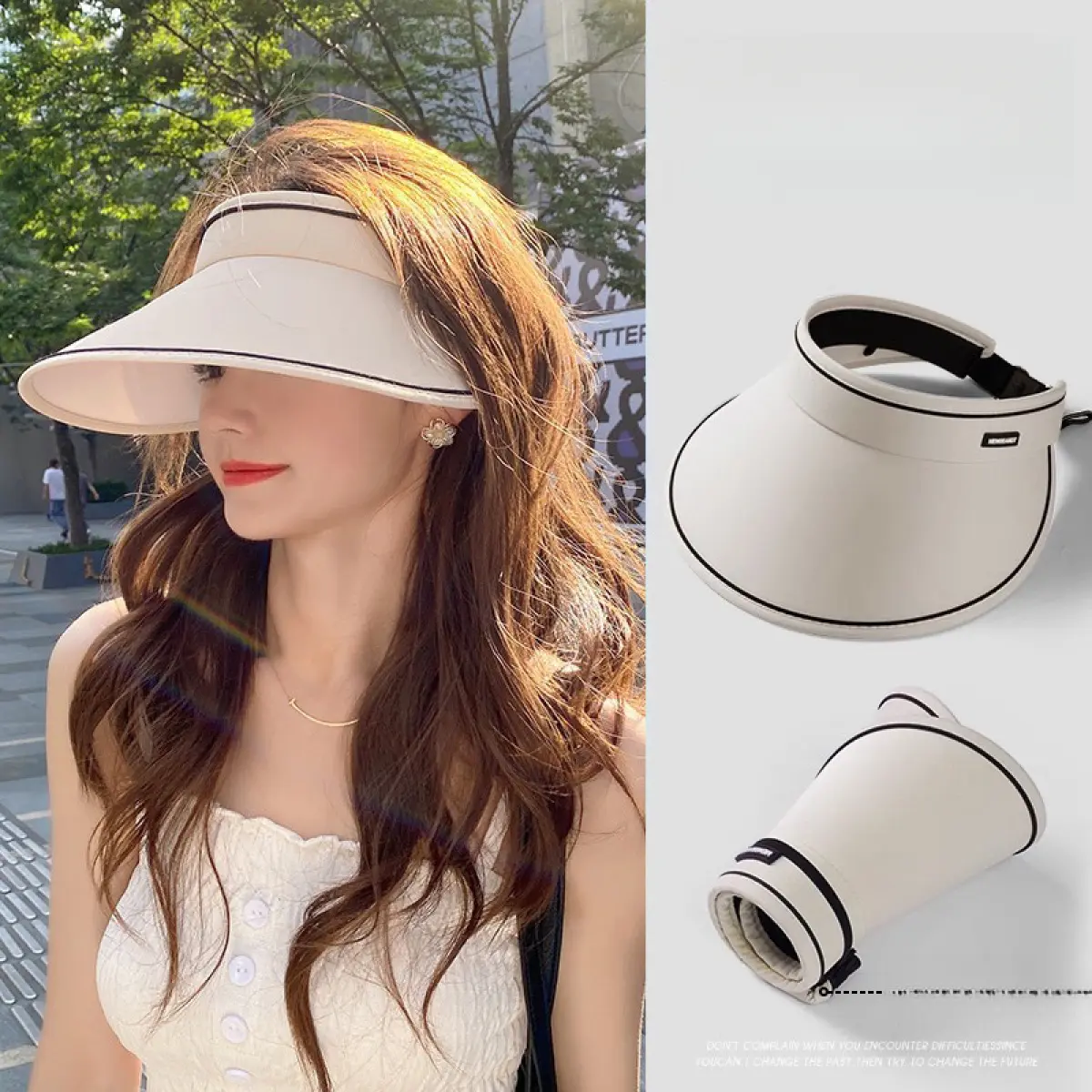 Mũ Che Nắng Mùa Hè, Phong Cách Hàn Quốc, Kiểu Mũ Che Nắng Đầu Rỗng Mũ Chống Nắng Bó Sát Mặt, Chống Tia Cực Tím, Ngoài Trời, Có Thể Cuộn Lại Và Cầm Tay Phụ Kiện Thời Trang