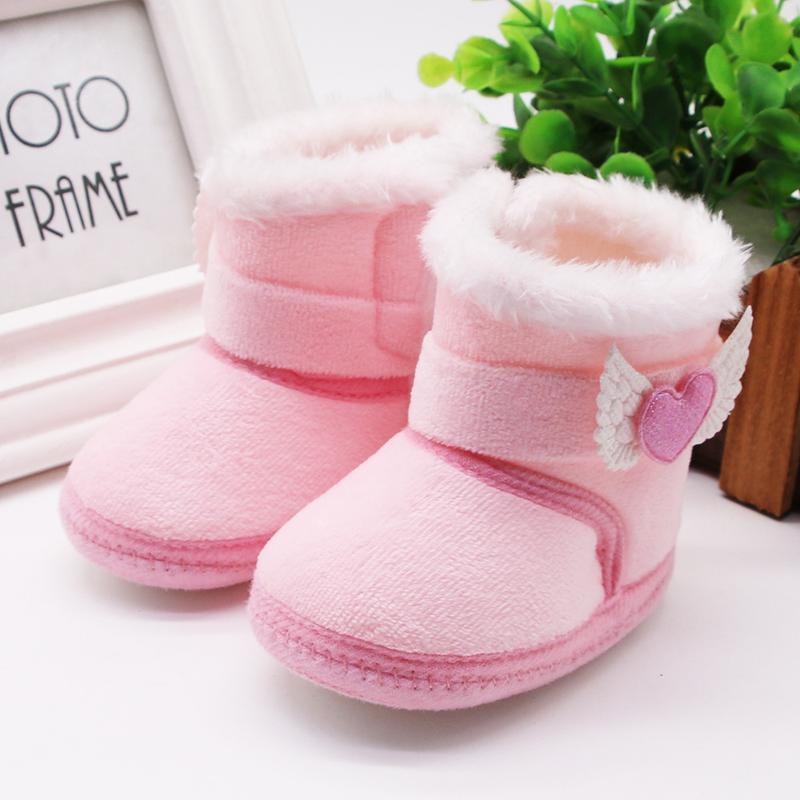 Product Introduction of Newborn Baby Girl Plush Snow Booties Keep Warm Shoes Non-Slip Sneaker Walking Soft-Soled Breathable Heart Wings First Walkers 0