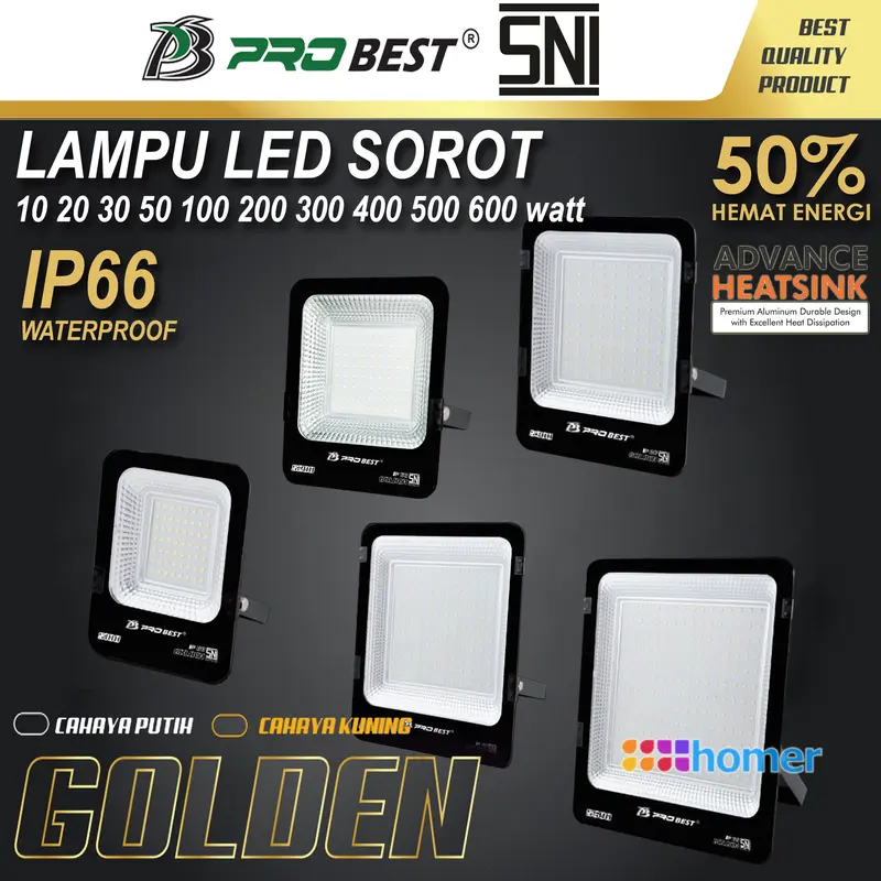 PROBEST Golden Lampu LED sorot Lampu tembak LED ip66 SNI waterproof 200w 200watt 200 w 200 watt Lampu sorot Lampu tembak LED tahan anti air hujan outdoor lapangan parkir jalan taman panggung dekorasi hias booth pameran super terang murah jarak jauh 1