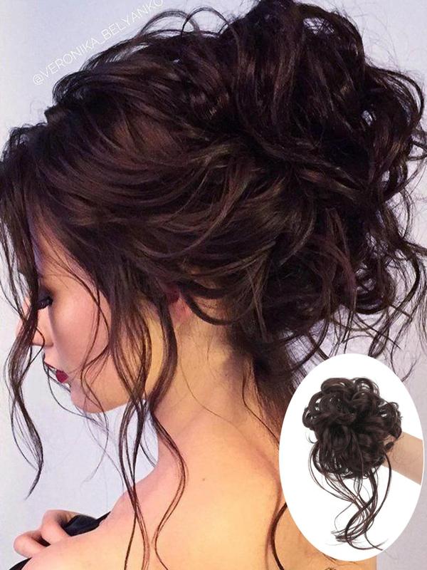 10 Inch Natural Black Short Curly Fluffy Hair Bun Extension for Women, Easy Grasping Clip Curly Synthetic Hairpiece for Daily Use Party, Wigs 5