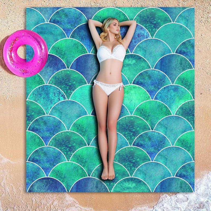 Product Introduction of Mermaid Pattern Beach Mat, 1 Count Waterproof Quick Drying Beach Towel, Rectangle/Square Beach Towel for Outdoor Camping & Beach Vacation 3
