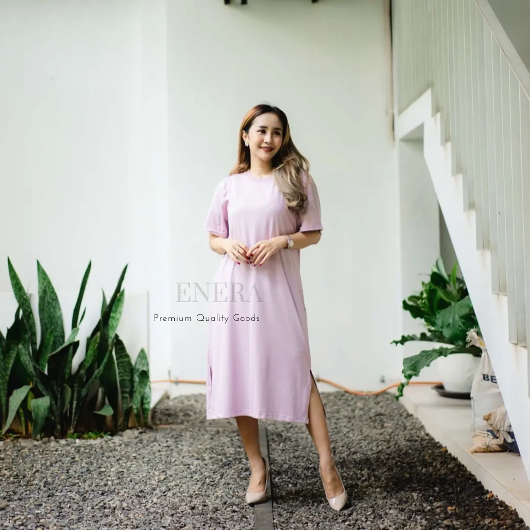 ENERA BASIC - Dress Katun Polos Midi Dress Casual Wanita Simple Baju Panjang