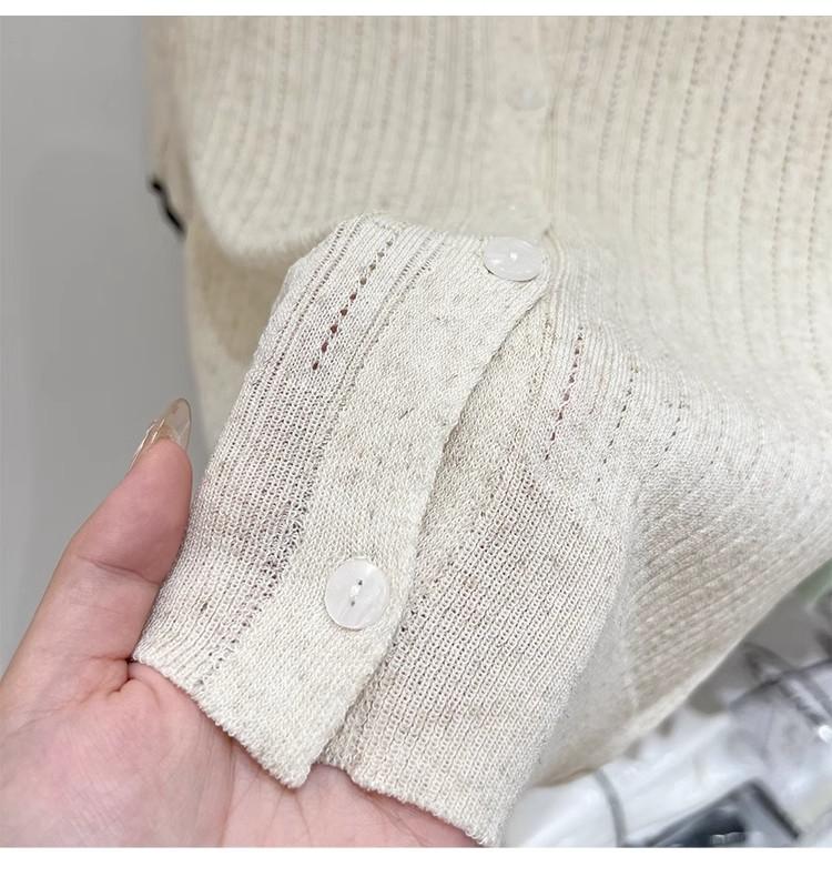 Product Introduction of Áo Cardigan Dệt Kim, ngắn Tay, Chất Liệu Lụa Ngầu Dành Cho Nữ, Mỏng Và Mùa Hè, Màu Sắc Tương Phản, Thiết Kế Độc Đáo Với Thiết Kế Áo Polo Rỗng Áo Cánh Nữ Hàng Đầu 17