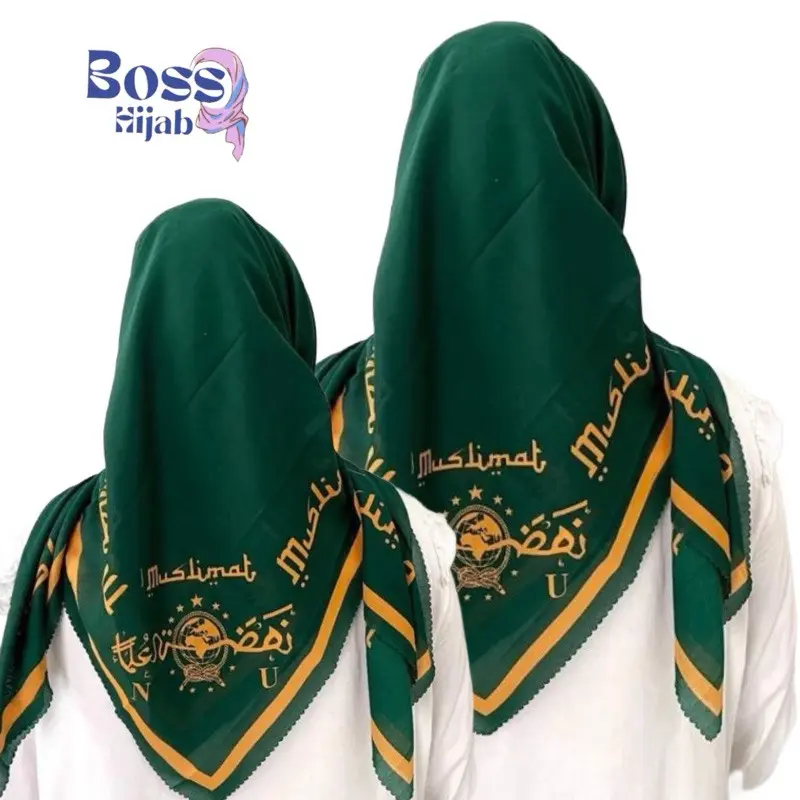 BOSS.hijab// KERUDUNG SEGI EMPAT MOTIF MUSLIMAT & FATAYAT NU 110x110cm voal lasercut sublime digital printing