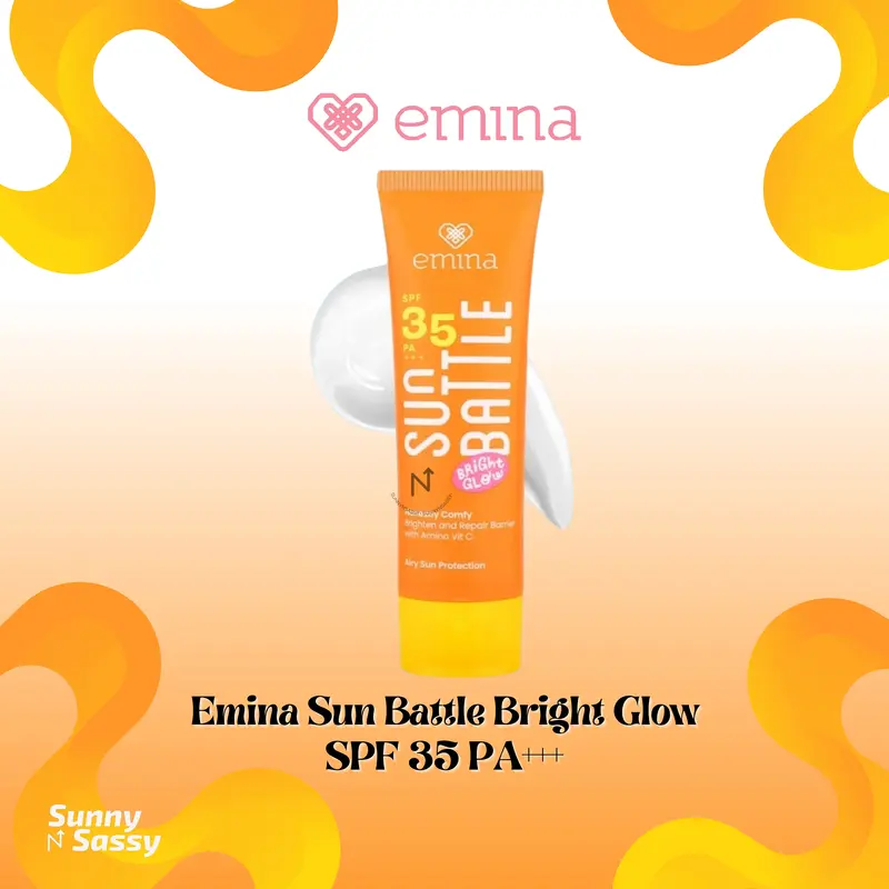 Emina Sun Battle Bright Glow SPF 35 PA+++ - Sunscreen Serum Amino Vitamin C - Cerah, Ringan, Hydrating [Teruji In Vivo] Non acnegenic & Non Comedogenic. Cocok semua jenis kulit Facial Wajah Perawatan Acid 0