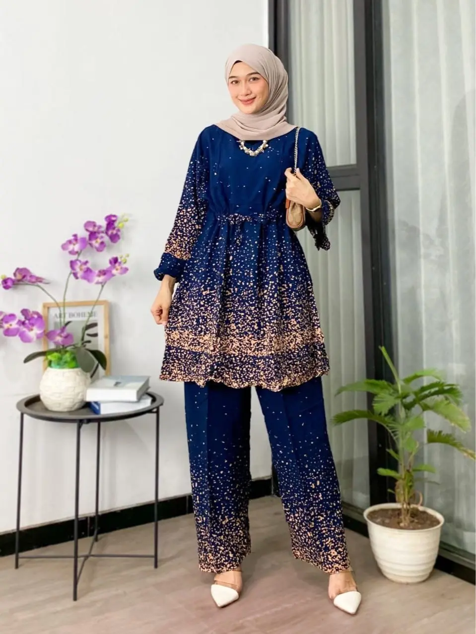 Setelan Wanita - One Set Tiedye Tunik LD 120 Tali Serut Motif Batik Semprot Busui Lengan Panjang Rayon Tebal