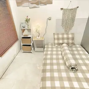 Sprei Kotak Aesthetic Katun 120x200 dan 90x200 Bisa Dicuci dengan sudut karet Estetik adem Bebas Dicuci