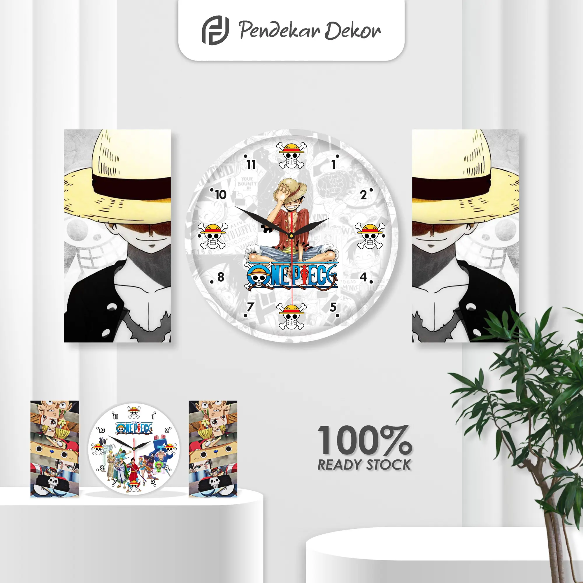 Pendekar Dekor Jam Dinding One Piece 1 Set Dekorasi Kamar Tidur Pajangan Luffy Besi Kayu
