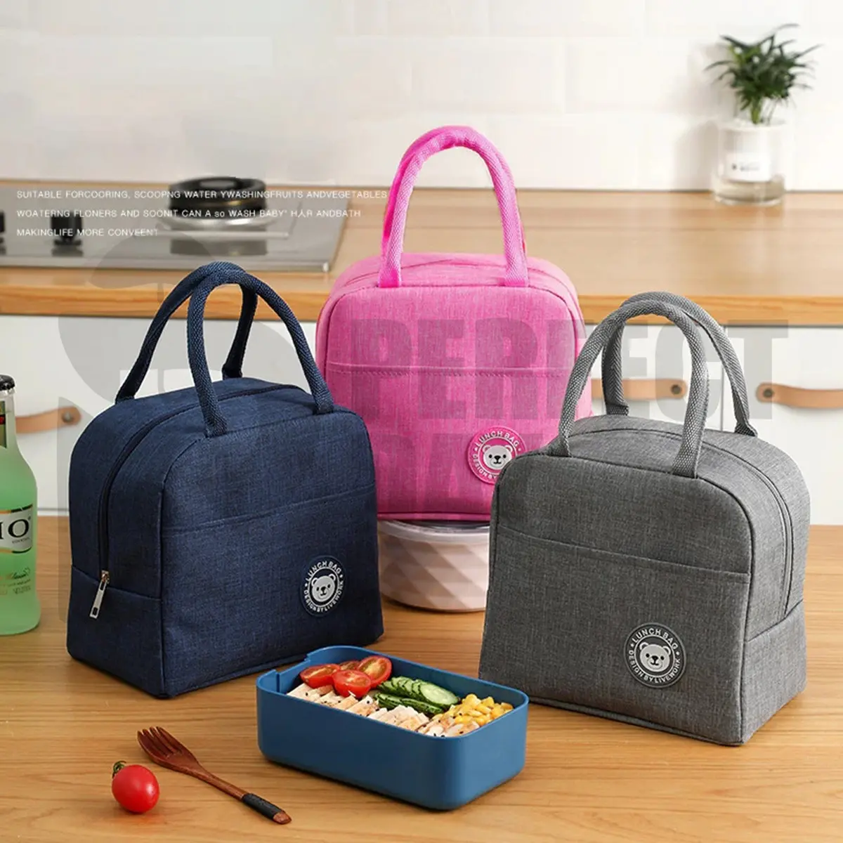 Perfect Day WG-01 Portable Large Waterproof Thermal Insulation Food Lunch Box Bag Canvas Aluminum Film