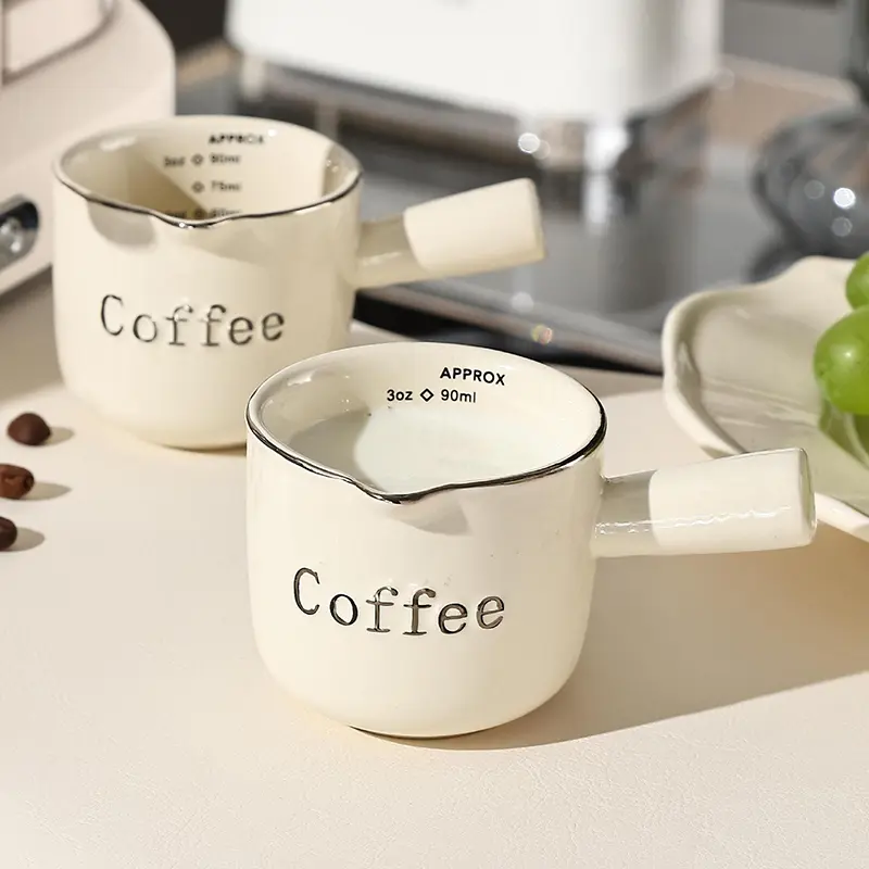Cốc Đong Chia Độ Bằng Gốm, Cô Đặc 90Ml, Có Tay Cầm, Hộp Đựng Chất Lỏng, Cốc Sữa 6