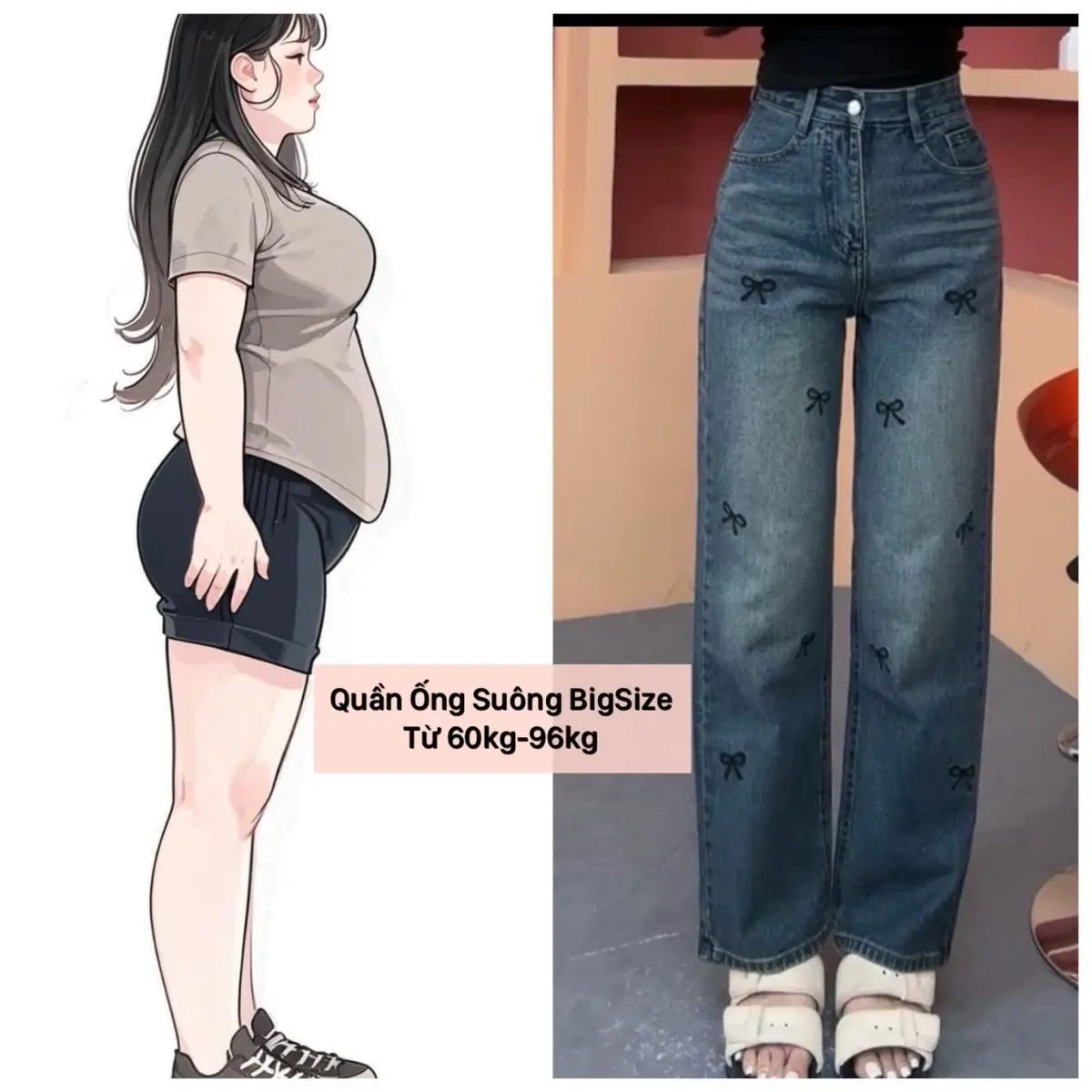 ( Từ 60kg-96kg) Quần Ống Suông Thêu Nơ BigSize, Lưng Cao, Co Giãn Tốt Nữ Women Ong Pants