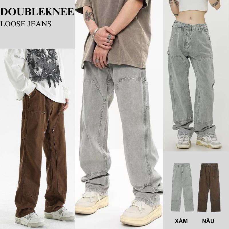 Quần Jean nam, nữ Doubleknee form Suông phong cách năng động trẻ trung xu hướng 2024 Menswear Pants Có Túi
