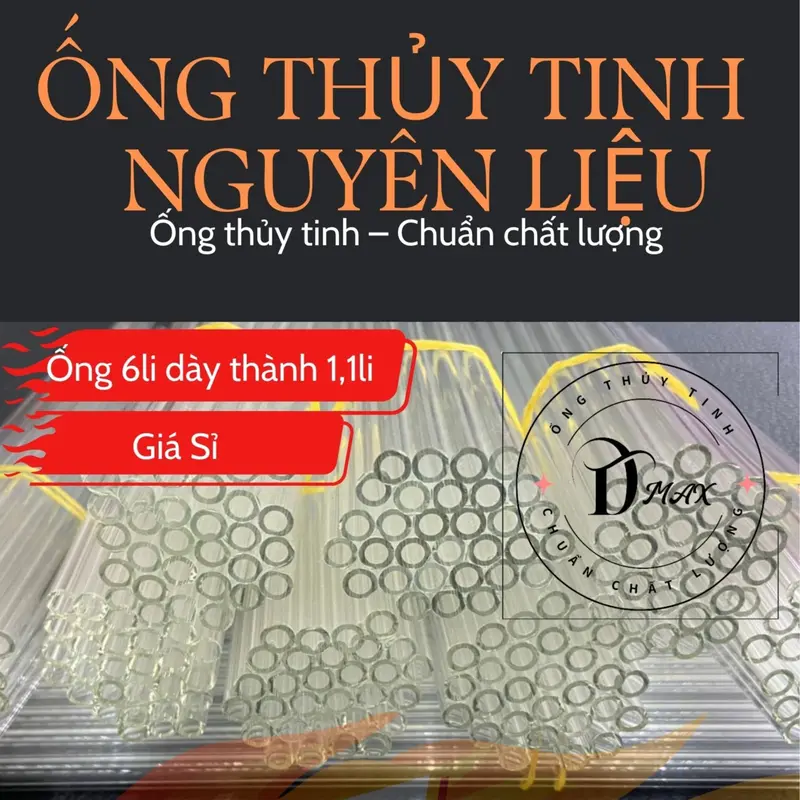 Ống Borosilicate 3.3, Ống  Fi6 Dài 25cm Độ Dày 1.1mm Màu Trắng Trong Suốt Combo 15 Ống ống  thủy 0