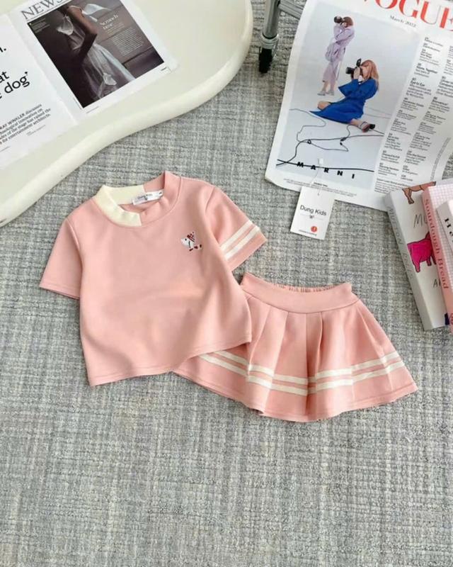 Bộ váy xếp ly mẫu Áo cổ mix 2 màu tay sọc viền , kèm chân váy 2 sọc chất tixi mềm mát thấm hút mồ hôi sz 40- 55 kg ( GẦN SZ LẤY LÊN 1 SZ TO NHÉ ) 4