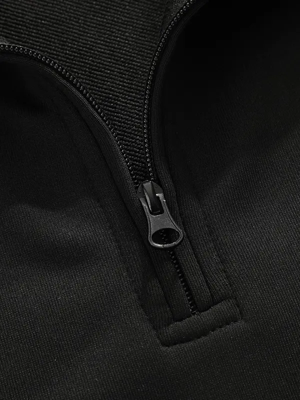 Men's Solid Half Zip Up Top & Pants Two-piece Set, Casual Long Sleeve Sweatshirt & Trousers for Spring & Fall, Men's Two-piece Outfits for Daily Wear 4