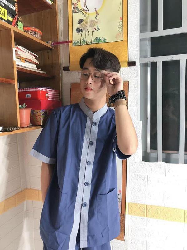 Đồ Lam Đi Chùa - Mẫu Lãnh Tựu Phối - VẢI KATE - DÀNH CHO NAM Áo Menswear Sơ Mi Cổ Tròn Có Cổ 2