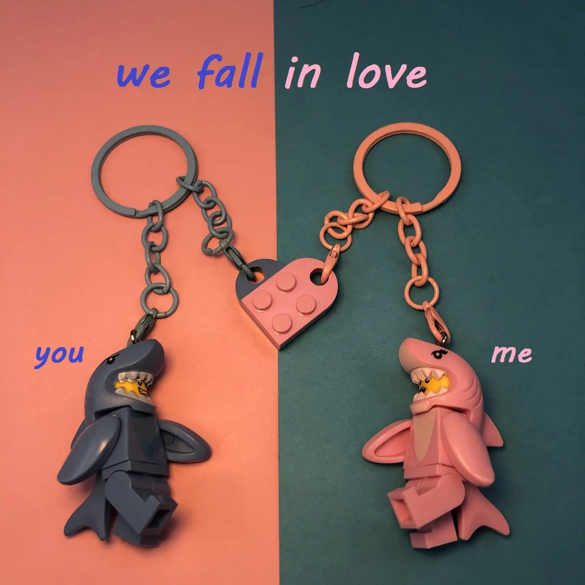 Cute Shark  keychain couple backpack pendant compatible with Building blocks keychain