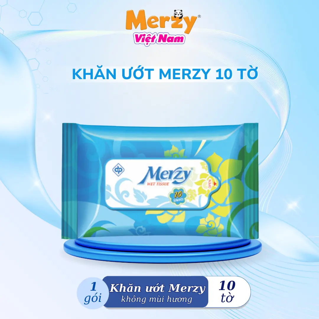 Khăn Ướt Merzy Dịu Nhẹ, An Toàn, Tiện Lợi, Không Mùi Hương - Gói 10 Tờ