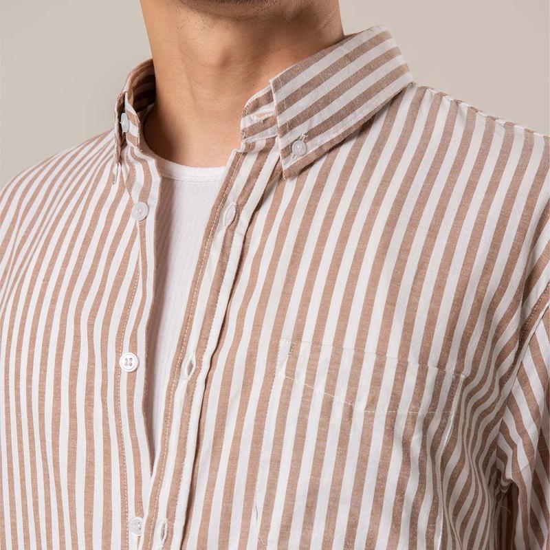 Kemeja Pria Garis WOODCUTTER Basic Butcher Stripe - Brown Lengan Panjang 1