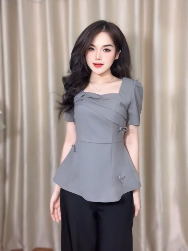 Áo peplum cổ vuông đính nơ ( SM013)