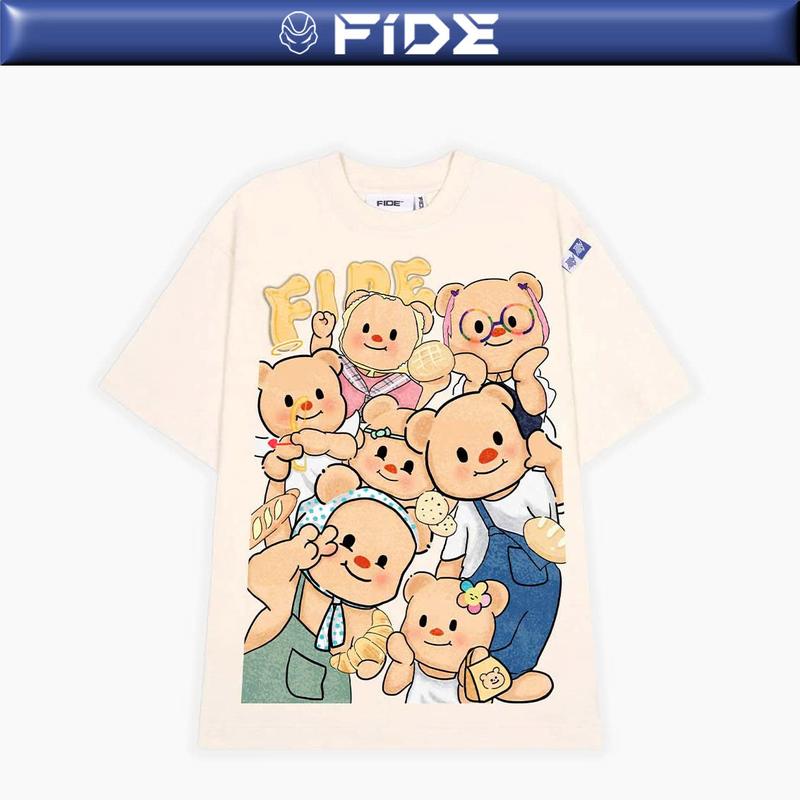 Áo thun FIDE TEDDY phông unisex form rộng local brand nam nữ cổ tròn oversize AT94 Cotton Menswear Kem