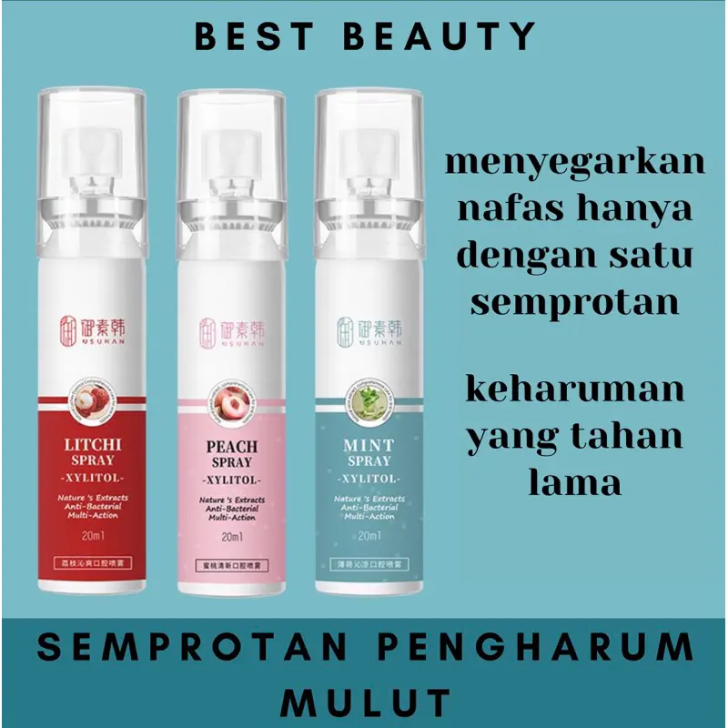 [BEST] Mouth Spray Oral Spray untuk Menghilangkan Bau Mulut dan Penyegar Nafas Peach Mint Lychee Portable Mouth Spray