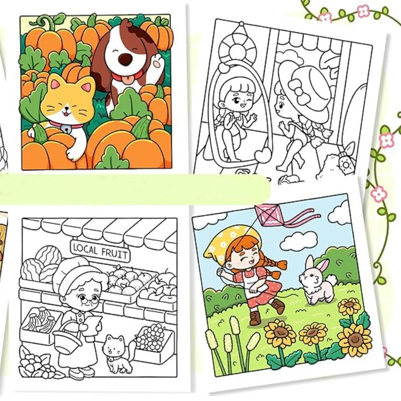 Cottage Vibes & Cozy Times Coloring Book Set, 2 Counts/set Coloring Book, Arts & Crafts Easels, Painting Supplies for Girls, Boys, and Pets 5