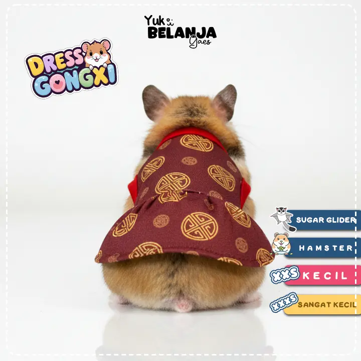 Baju Sugar Glider / Hamster Dress Gong xi Fa Cai  Hewan Kecil size XXS | Yuk Belanja Gaes!