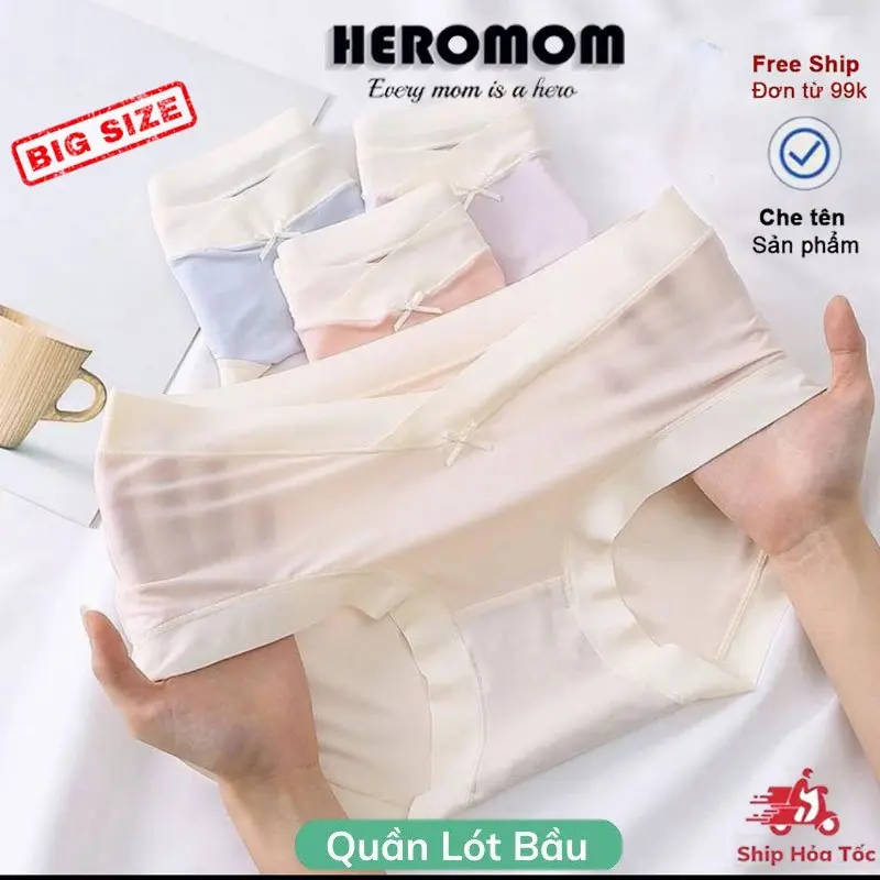 Quần lót bầu LỤA BĂNG cạp chéo sau sinh đáy kháng khuẩn siêu mỏng siêu co giãn thoáng khí Heromom
