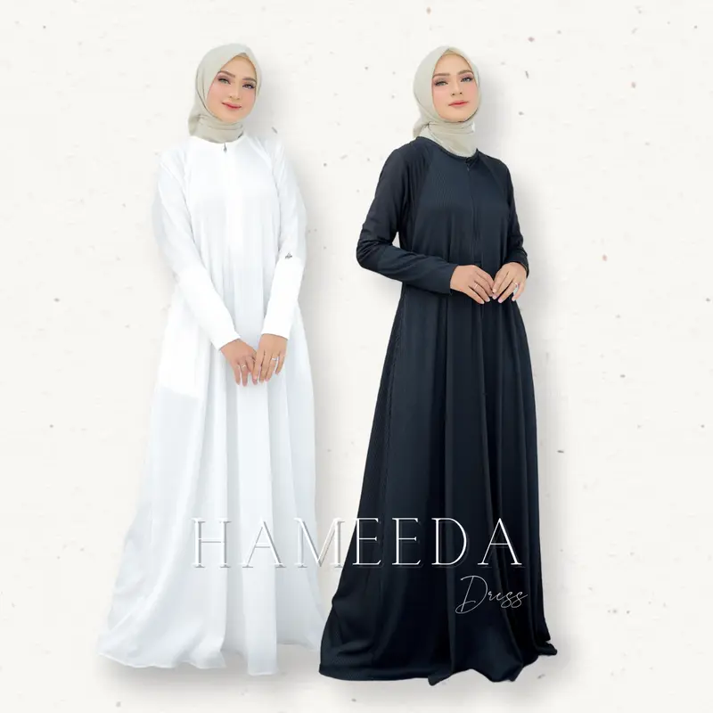 HAMEEDA DRESS PLEATS PREMIUM Cantik Mewah Muslim Panjang Wudhu Linen Pink Mocca Gamis Basic Simple Wanita 0