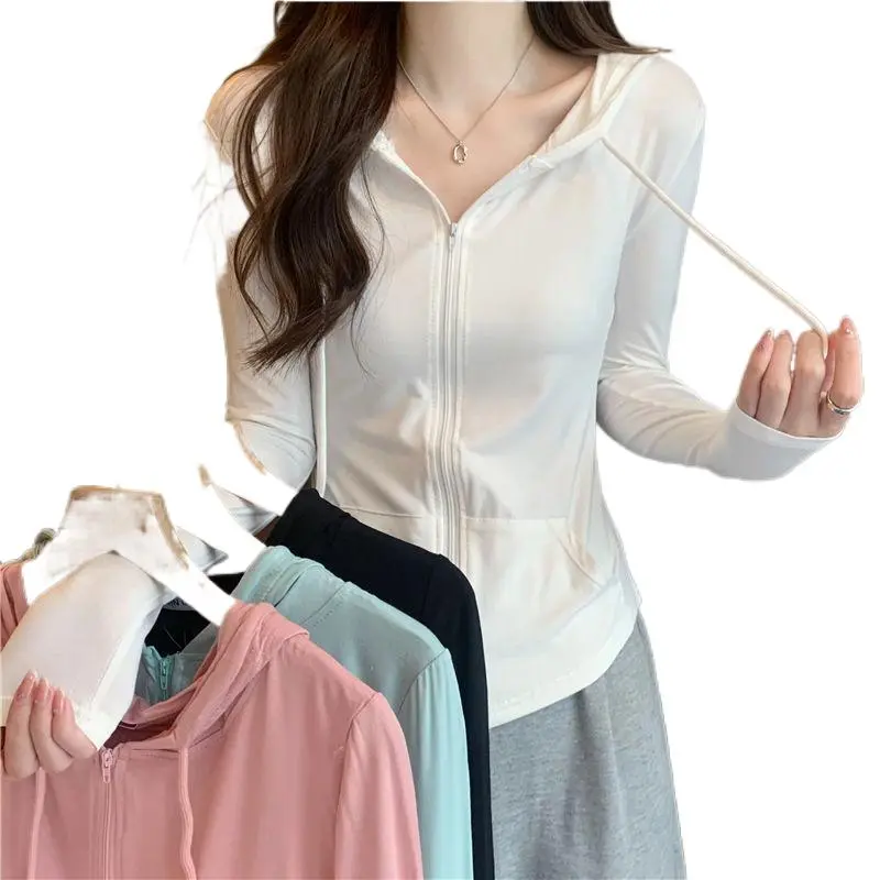 European and American Design Hooded Zip Long Sleeve Coat Women's Spring and Autumn Fashionable Ins High-Grade Fried Street Short Coat Top