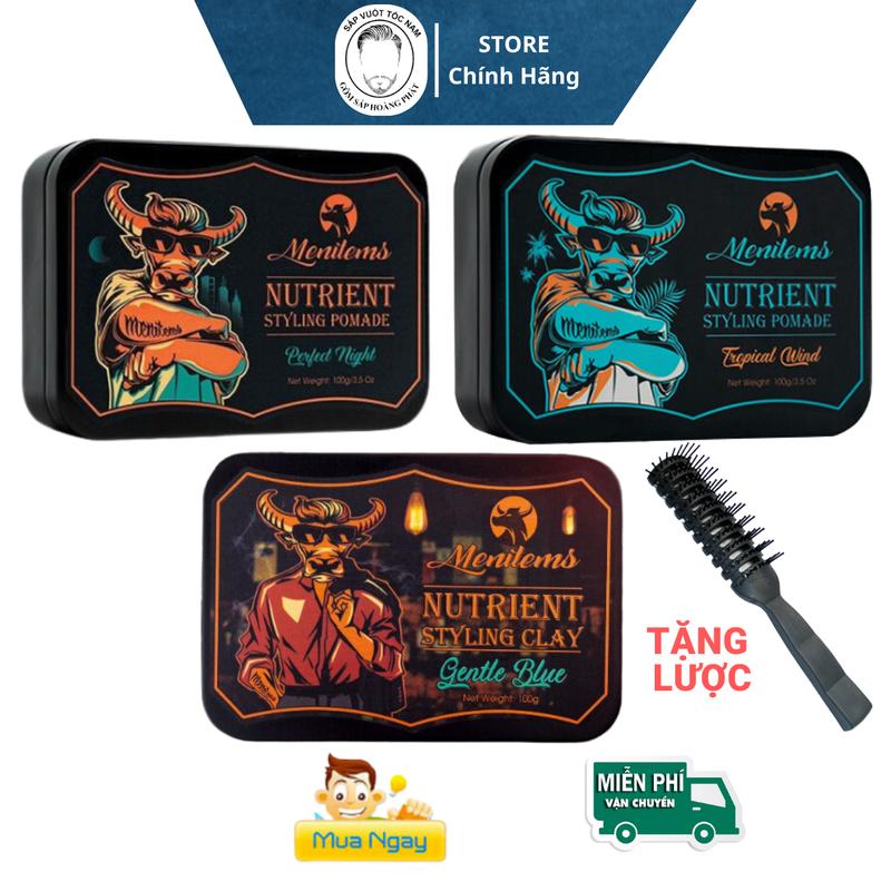 [Chính Hãng] Sáp vuốt tóc nam Menitems Perfect Night, Tropical Wind, Gentle Blue Clay + Tặng Lược Pomade Chăm Sóc Tóc