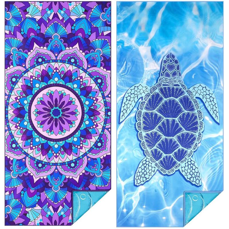 Abstract Blue Sea Pattern Beach Towel, 2 Counts/set Soft Comfortable Beach Towel, Quick Dry Sand Free Light Weight Beach Towel for Swimming Pool Camping Beach 7