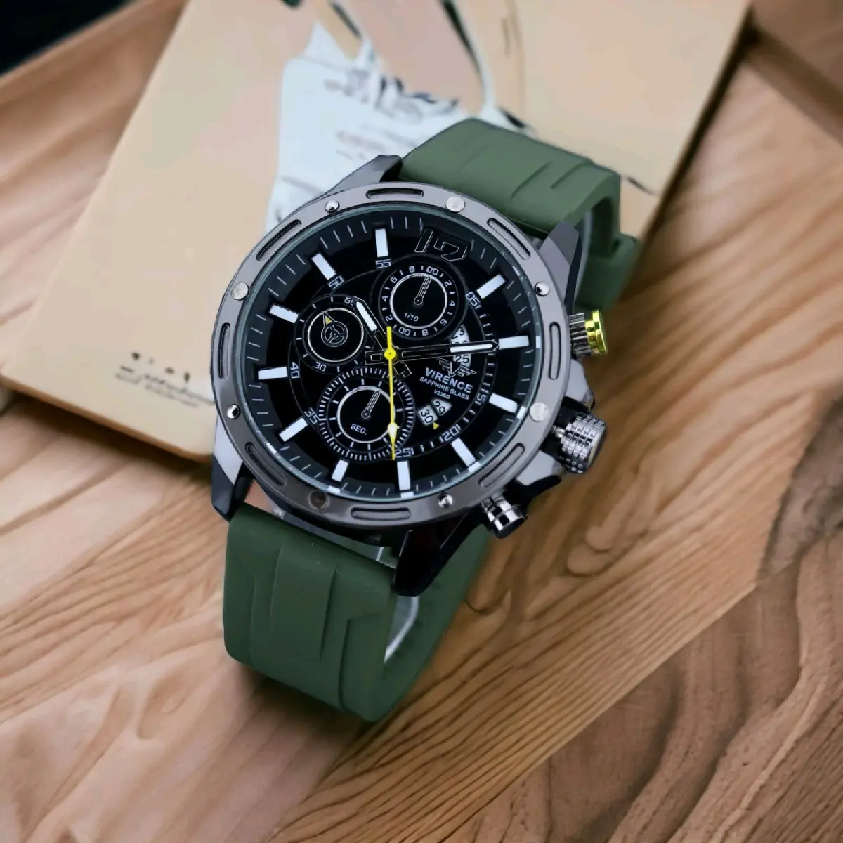 paket box exclusive + kartu garansi || produk original jam tangan fashion pria virence tungku chrono variasi GW-338DP strap rubber fitur tanggal aktif diameter 4,7cm