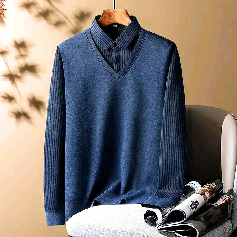 Áo len nam trung niên cao cấp lót nỉ nhung mềm mịn, cổ sơ mi kẻ sọc phong cách lịch lãm, trẻ trung Menswear Dài Tay