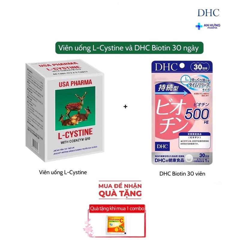 Viên uống L cystine 60 viên và Biotin DHC 30 viên Combo cho người hay rụng tóc tóc rụng nhiều tóc yếu tóc khô xơ dễ gãy Liệu trình 1 tháng Mua 1 combo tặng 1 kẹo Glucose mua 2 Combo tặng 2 kẹo Glucose C