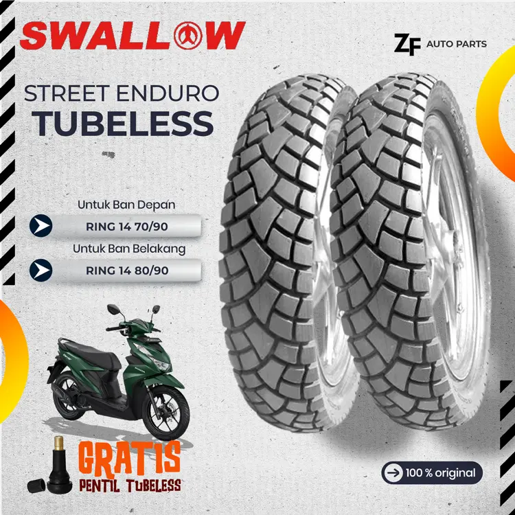 SEPASANG / SATUAN BAN MOTOR MATIC SWALLOW STREET ENDURO Ring 14 TUBELESS DEPAN BELAKANG MIO VARIO BEAT GENIO