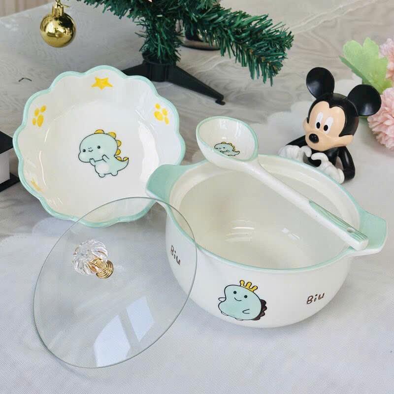 Bộ nồi sứ 3 món bộ bát sứ ăn dặm thiết kế họa tiết kute decor nhà xinh xắn