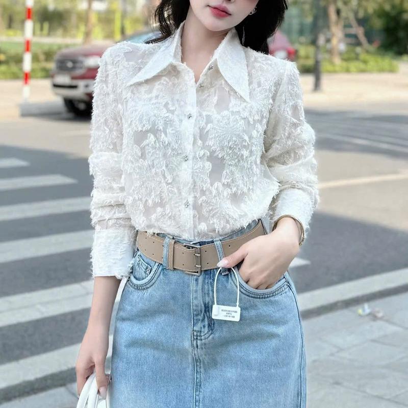 Sơ mi thiết kế chất liệu vải hoa xù sang chảnh 0